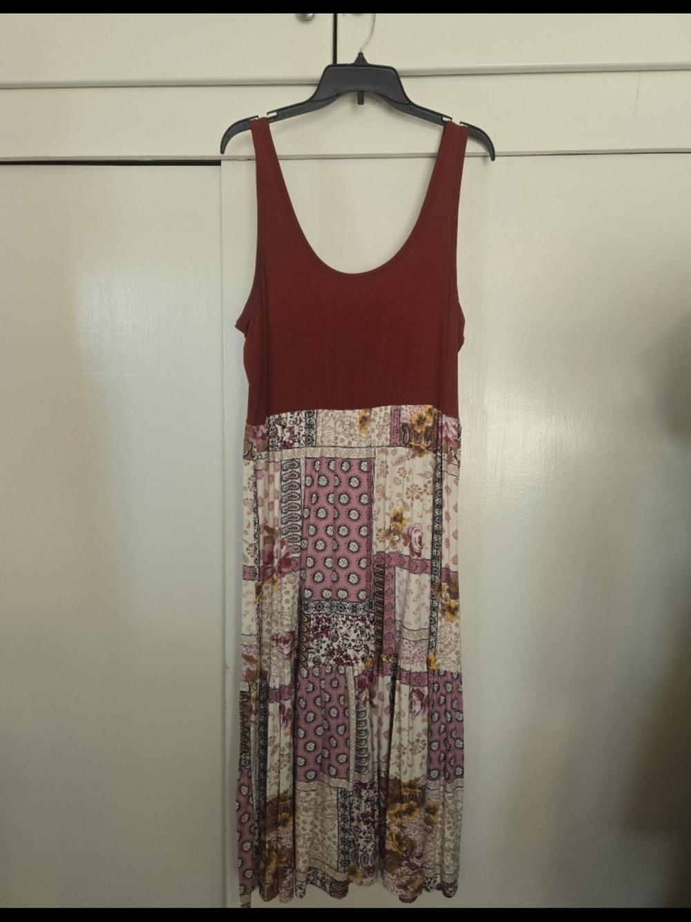 Maurices Rust Tank Top Maxi Dress with Patchwork Floral Skirt